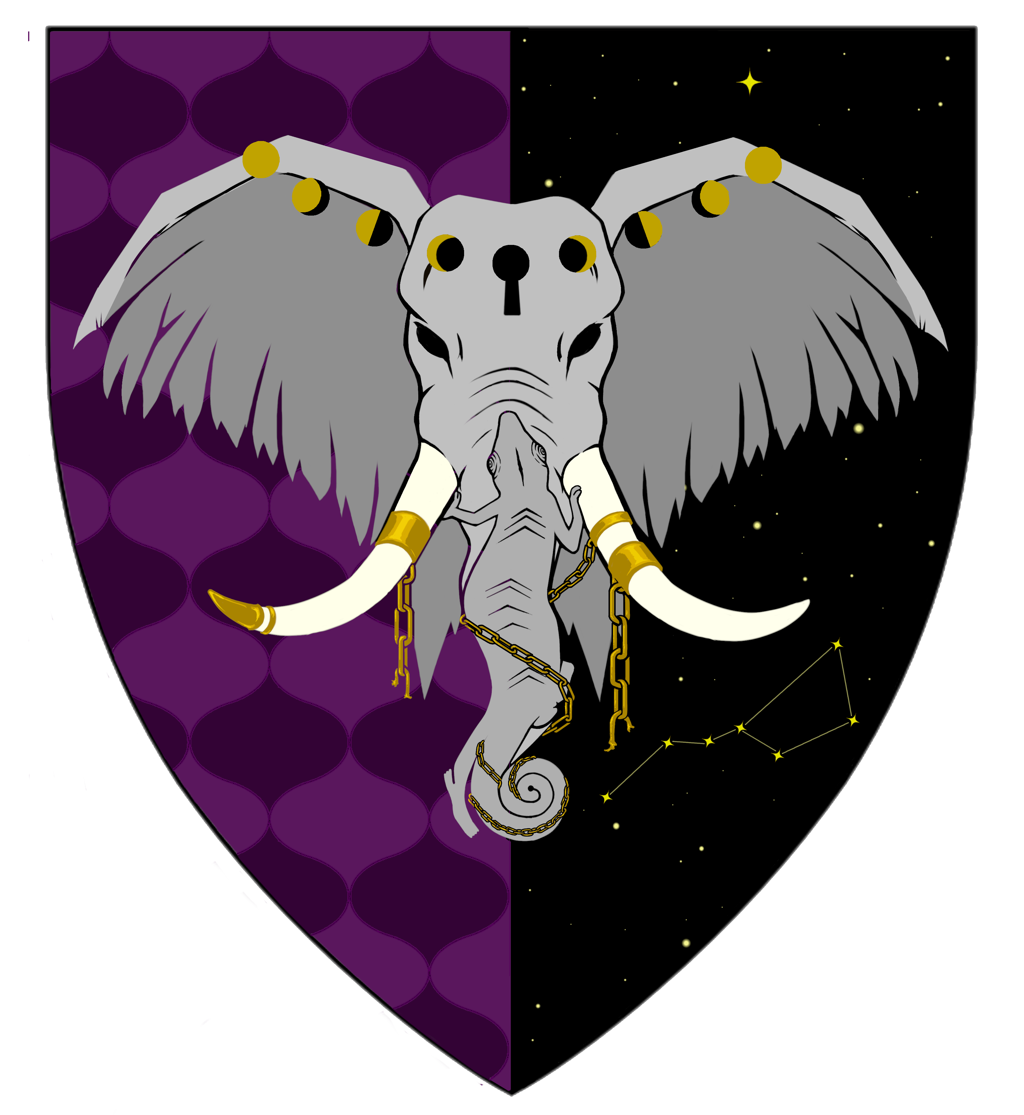 Guild Heraldry - Majestic winged elephant on purple and black shield